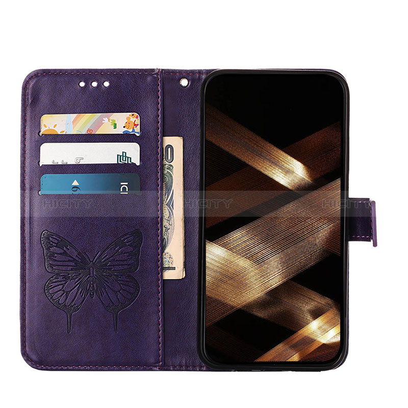 Funda de Cuero Cartera con Soporte Mariposa Carcasa L10 para Apple iPhone 14 Pro Morado