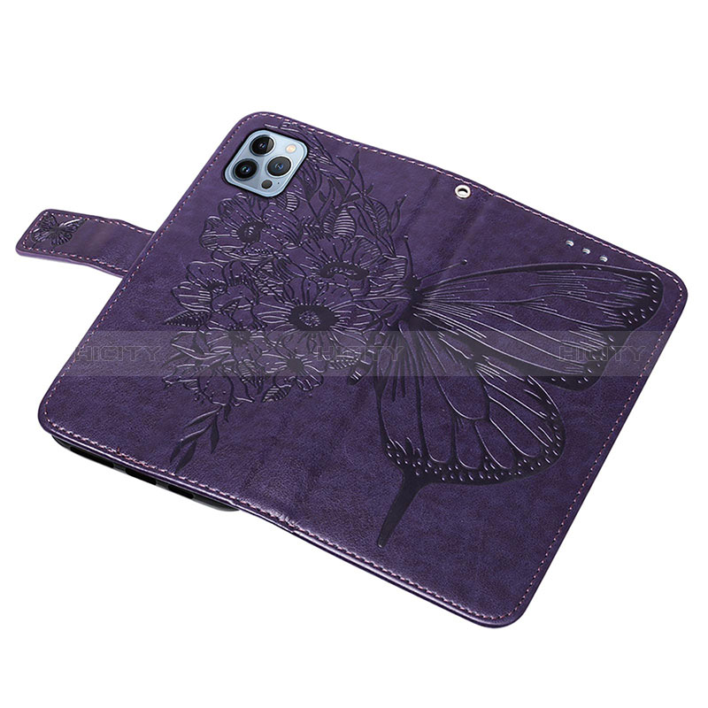 Funda de Cuero Cartera con Soporte Mariposa Carcasa L10 para Apple iPhone 14 Pro Morado