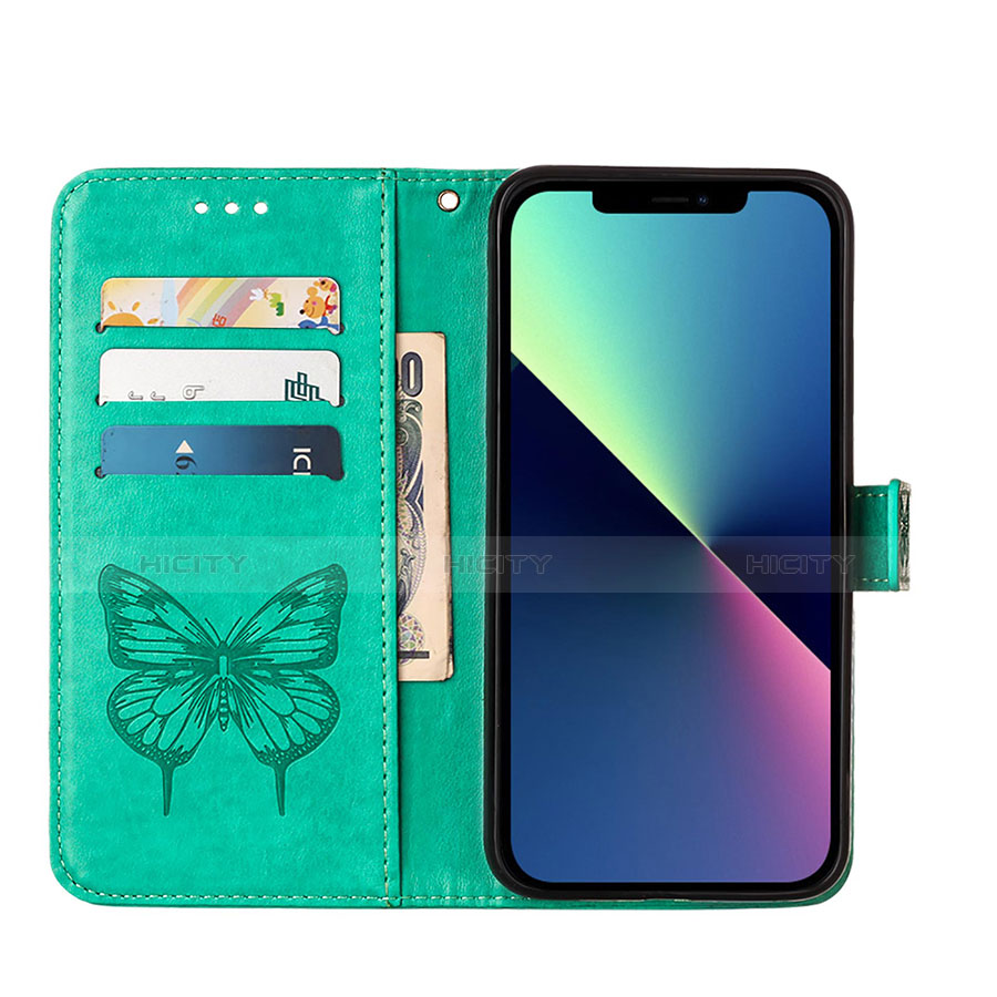 Funda de Cuero Cartera con Soporte Mariposa Carcasa L10 para Apple iPhone 14 Verde