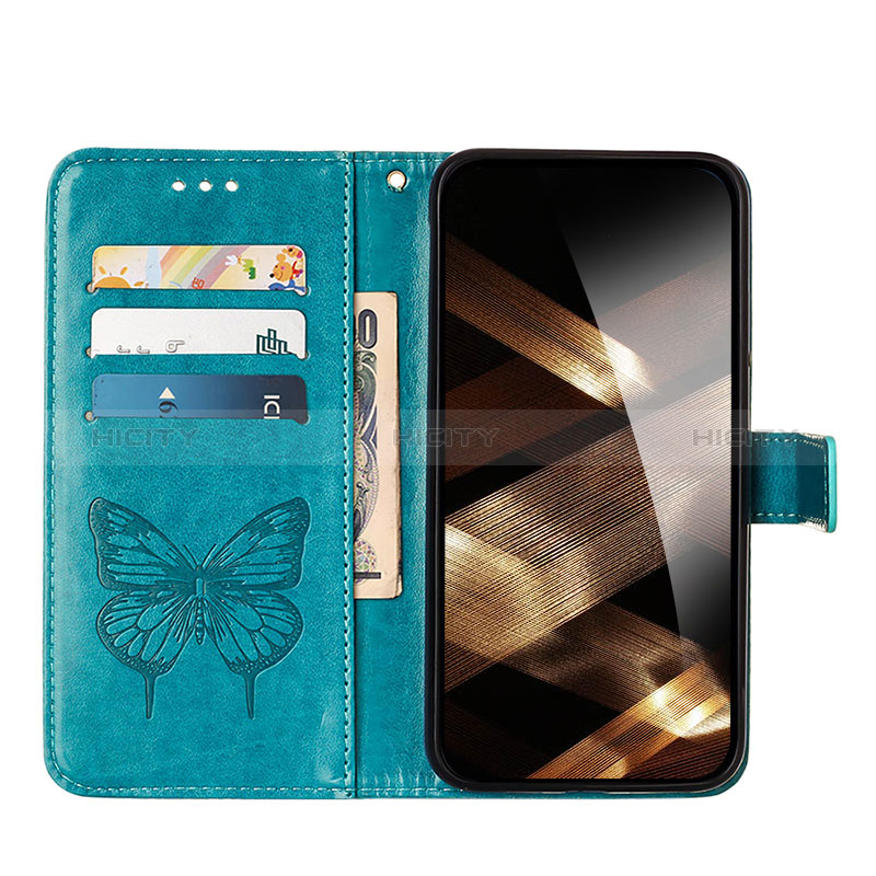 Funda de Cuero Cartera con Soporte Mariposa Carcasa L10 para Apple iPhone 15 Azul