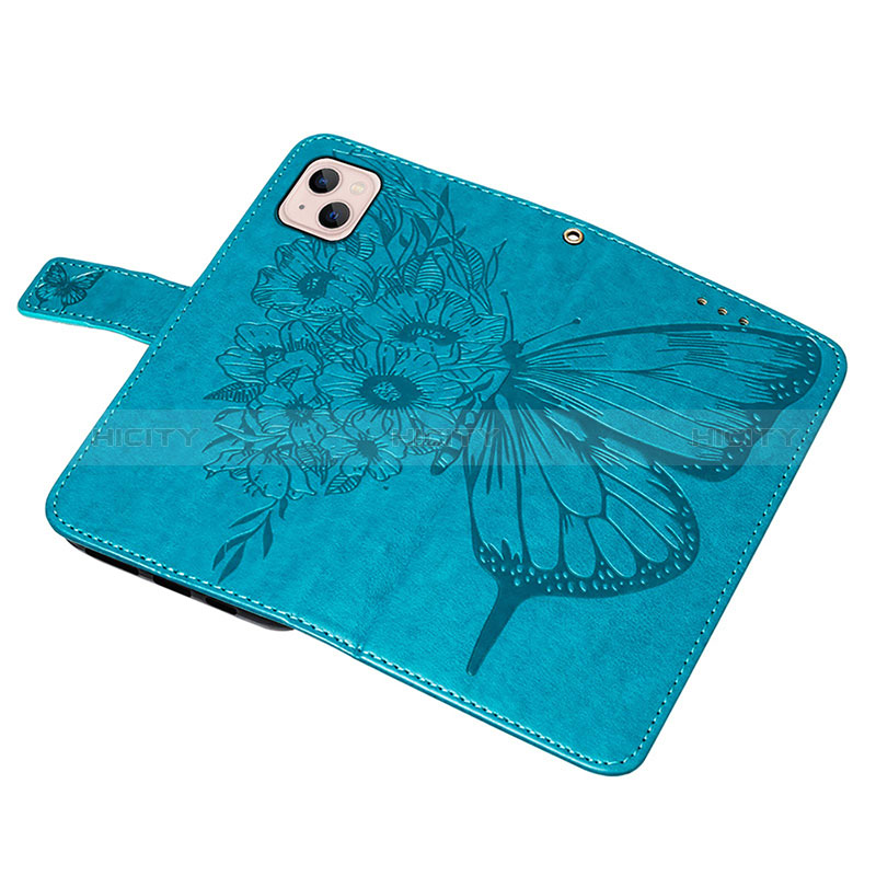 Funda de Cuero Cartera con Soporte Mariposa Carcasa L10 para Apple iPhone 15 Azul