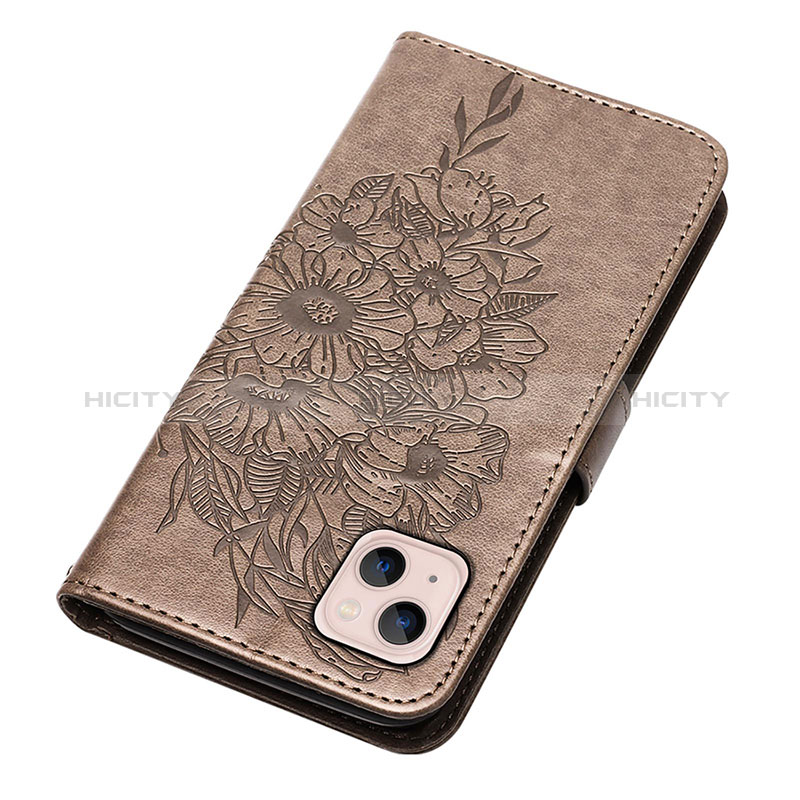 Funda de Cuero Cartera con Soporte Mariposa Carcasa L10 para Apple iPhone 15 Gris Oscuro