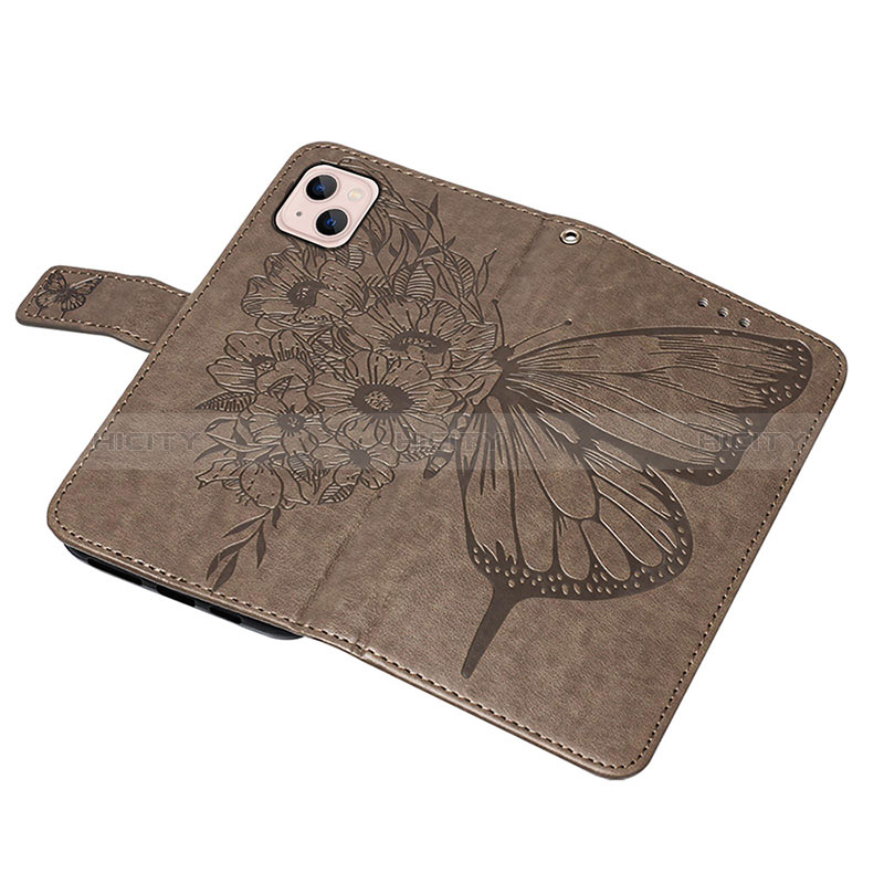 Funda de Cuero Cartera con Soporte Mariposa Carcasa L10 para Apple iPhone 15 Gris Oscuro