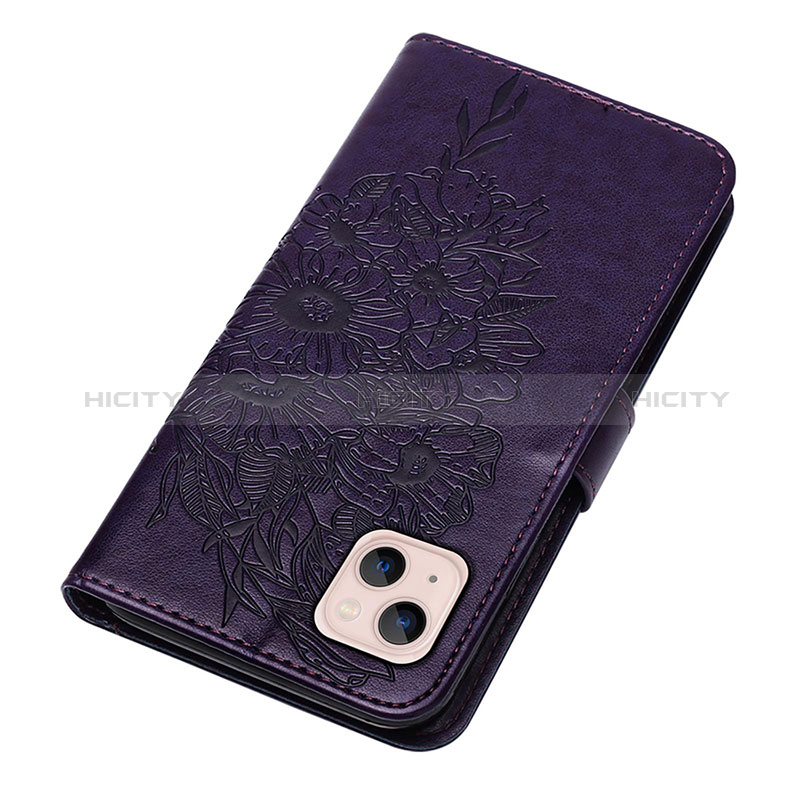 Funda de Cuero Cartera con Soporte Mariposa Carcasa L10 para Apple iPhone 15 Morado