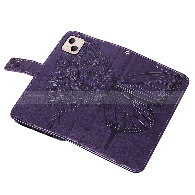 Funda de Cuero Cartera con Soporte Mariposa Carcasa L10 para Apple iPhone 15 Morado