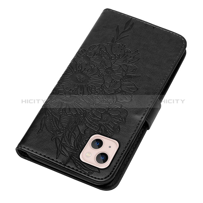 Funda de Cuero Cartera con Soporte Mariposa Carcasa L10 para Apple iPhone 15 Negro