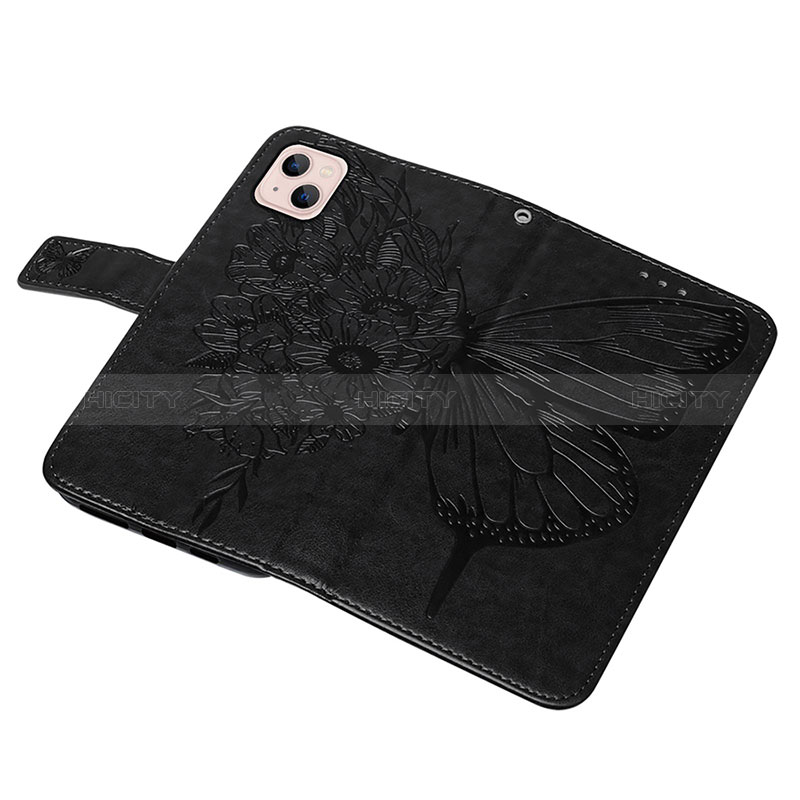 Funda de Cuero Cartera con Soporte Mariposa Carcasa L10 para Apple iPhone 15 Negro