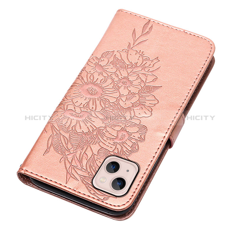 Funda de Cuero Cartera con Soporte Mariposa Carcasa L10 para Apple iPhone 15 Oro Rosa