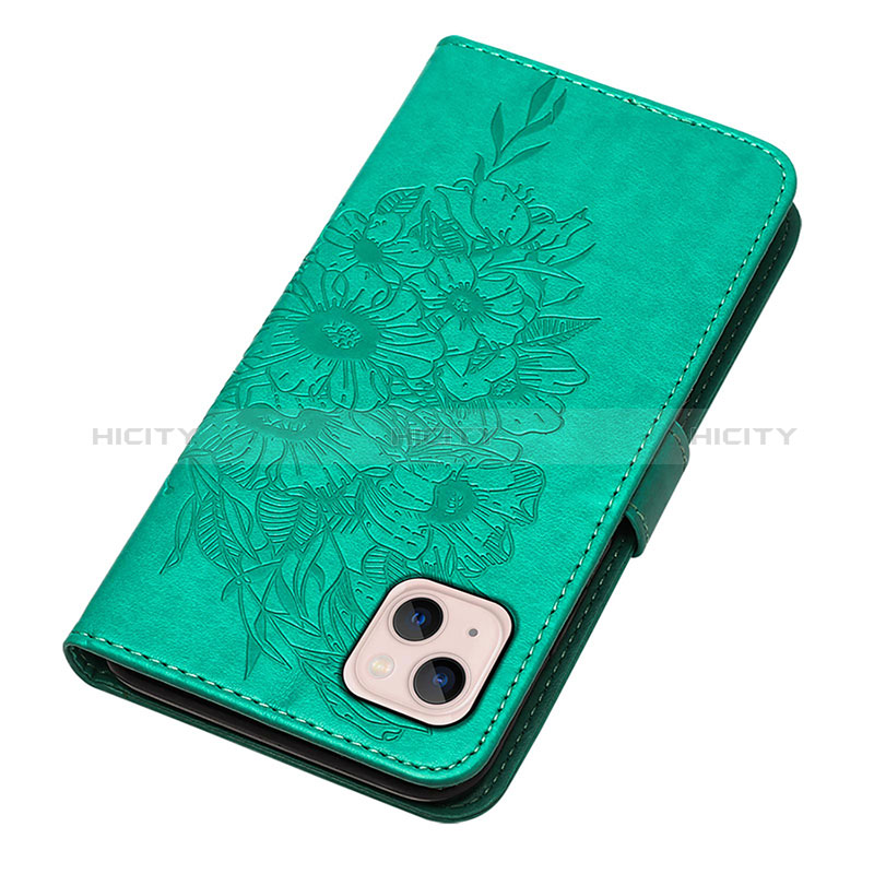 Funda de Cuero Cartera con Soporte Mariposa Carcasa L10 para Apple iPhone 15 Plus Verde