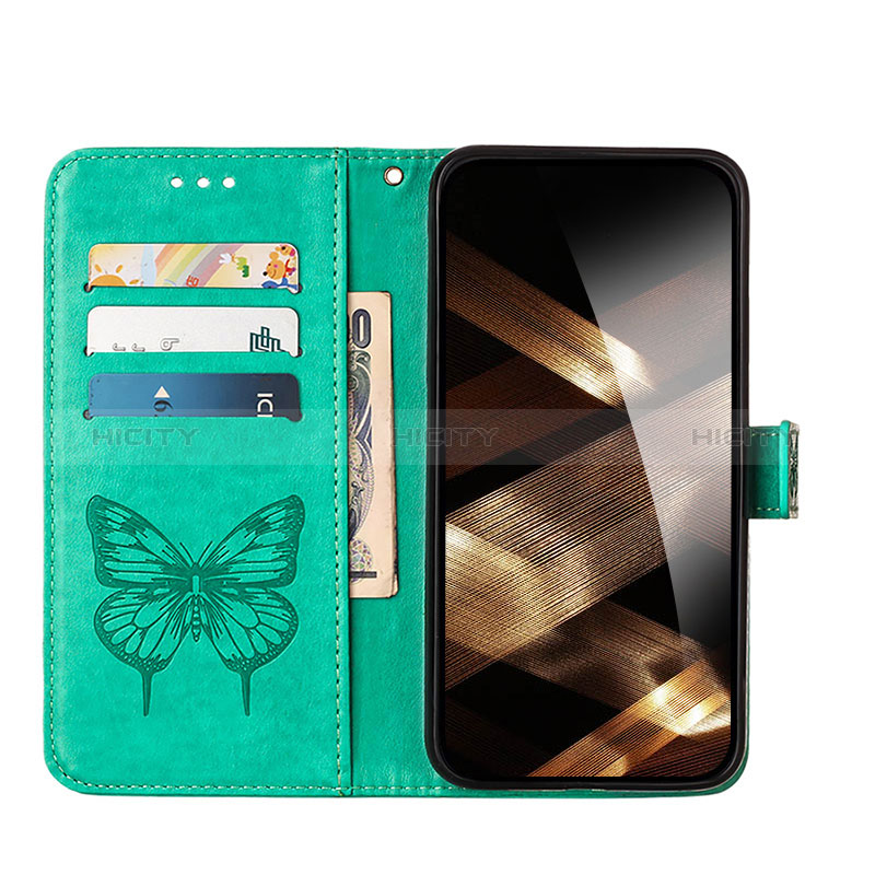 Funda de Cuero Cartera con Soporte Mariposa Carcasa L10 para Apple iPhone 15 Plus Verde