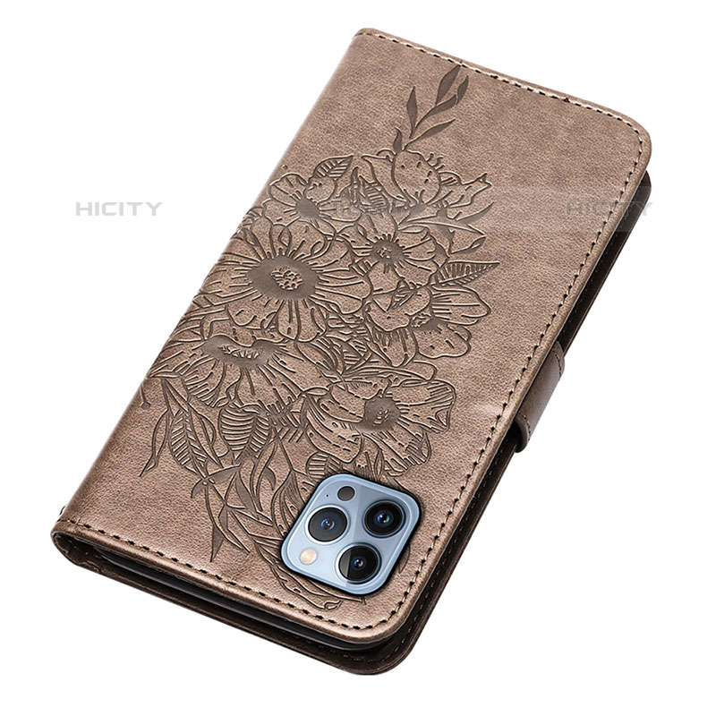 Funda de Cuero Cartera con Soporte Mariposa Carcasa L10 para Apple iPhone 15 Pro Gris Oscuro