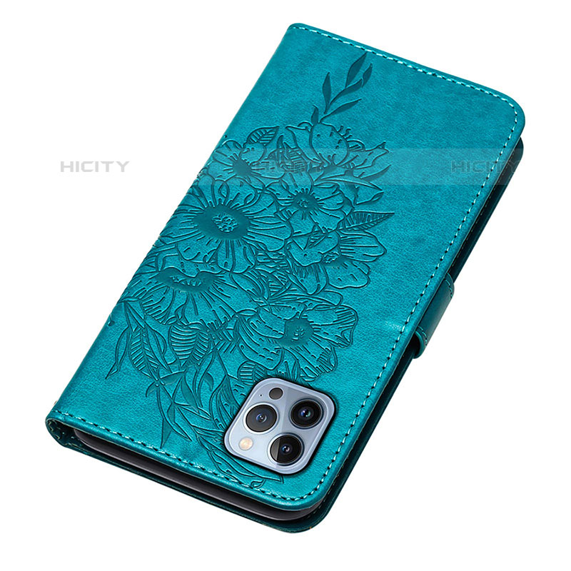 Funda de Cuero Cartera con Soporte Mariposa Carcasa L10 para Apple iPhone 15 Pro Max Azul