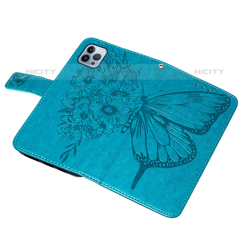 Funda de Cuero Cartera con Soporte Mariposa Carcasa L10 para Apple iPhone 15 Pro Max Azul