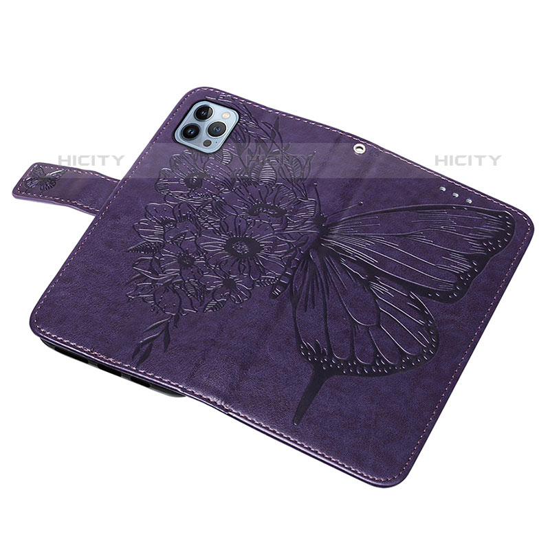 Funda de Cuero Cartera con Soporte Mariposa Carcasa L10 para Apple iPhone 15 Pro Max Morado