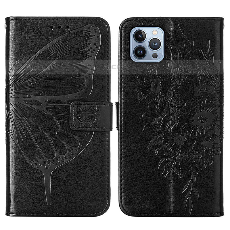 Funda de Cuero Cartera con Soporte Mariposa Carcasa L10 para Apple iPhone 15 Pro Max Negro