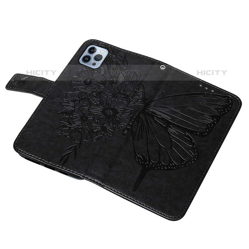 Funda de Cuero Cartera con Soporte Mariposa Carcasa L10 para Apple iPhone 15 Pro Max Negro