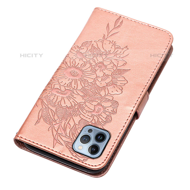 Funda de Cuero Cartera con Soporte Mariposa Carcasa L10 para Apple iPhone 15 Pro Max Oro Rosa