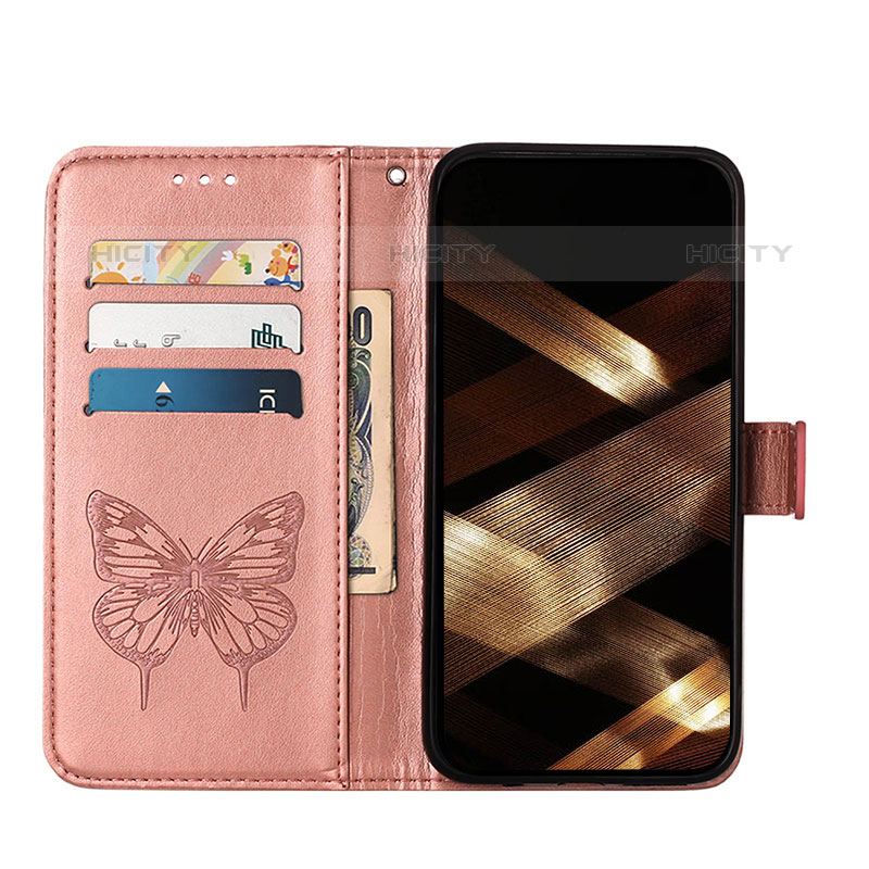 Funda de Cuero Cartera con Soporte Mariposa Carcasa L10 para Apple iPhone 15 Pro Max Oro Rosa