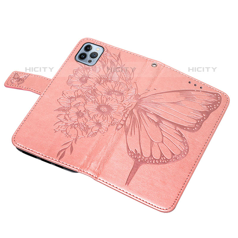 Funda de Cuero Cartera con Soporte Mariposa Carcasa L10 para Apple iPhone 15 Pro Max Oro Rosa