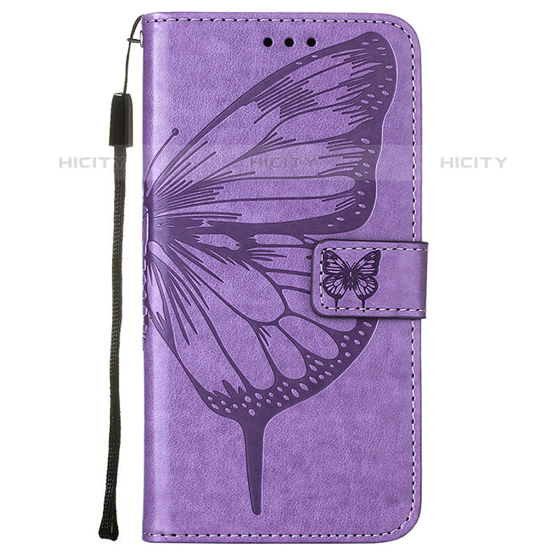 Funda de Cuero Cartera con Soporte Mariposa Carcasa L10 para Apple iPhone 15 Pro Max Purpura Claro