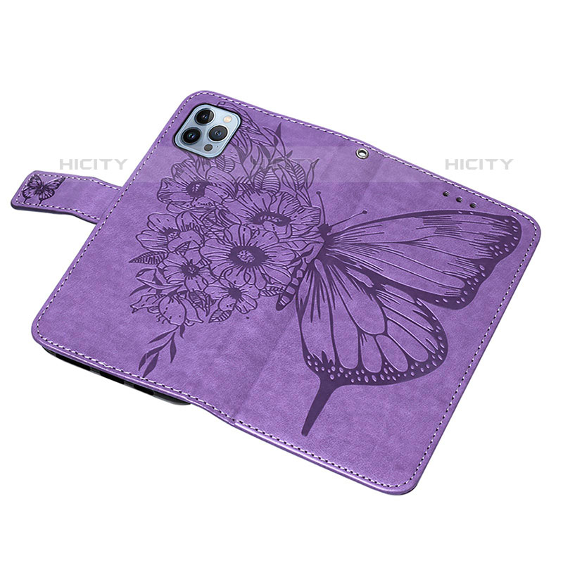 Funda de Cuero Cartera con Soporte Mariposa Carcasa L10 para Apple iPhone 15 Pro Max Purpura Claro