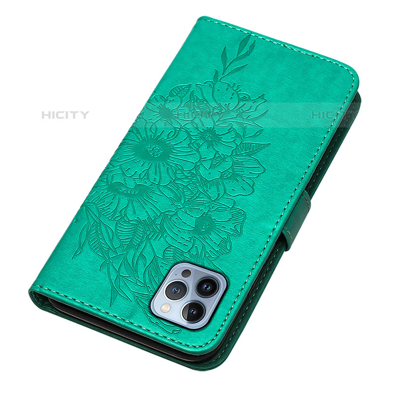 Funda de Cuero Cartera con Soporte Mariposa Carcasa L10 para Apple iPhone 15 Pro Max Verde