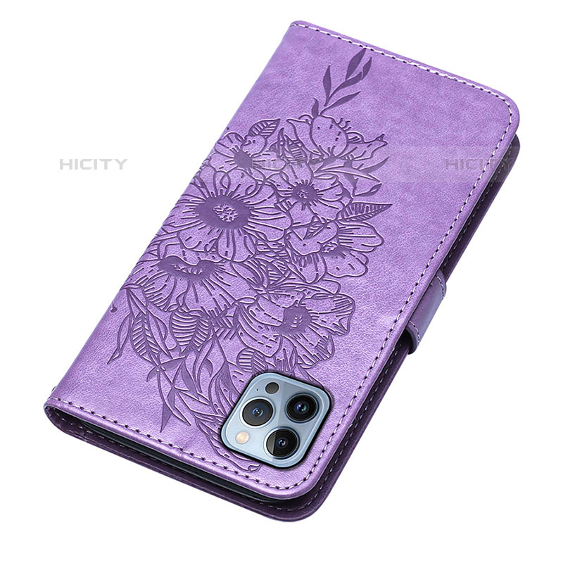 Funda de Cuero Cartera con Soporte Mariposa Carcasa L10 para Apple iPhone 15 Pro Purpura Claro