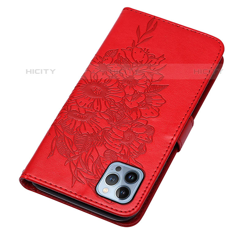 Funda de Cuero Cartera con Soporte Mariposa Carcasa L10 para Apple iPhone 15 Pro Rojo