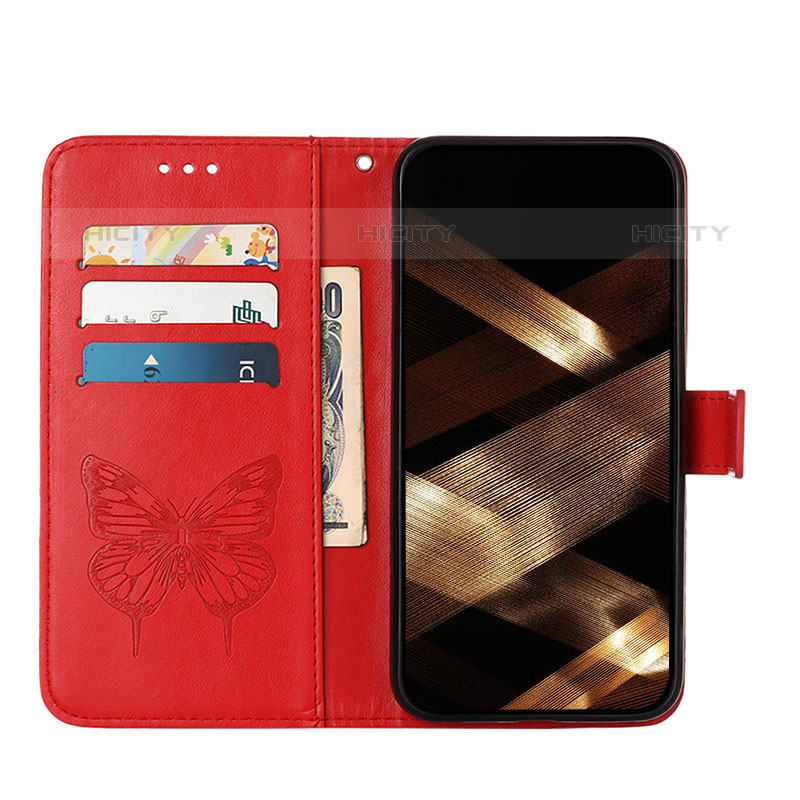 Funda de Cuero Cartera con Soporte Mariposa Carcasa L10 para Apple iPhone 15 Pro Rojo