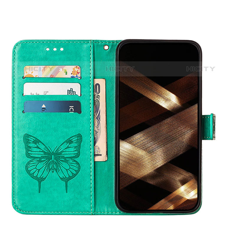 Funda de Cuero Cartera con Soporte Mariposa Carcasa L10 para Apple iPhone 15 Pro Verde