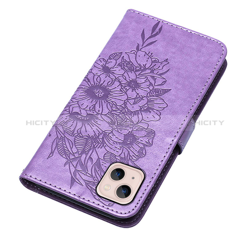 Funda de Cuero Cartera con Soporte Mariposa Carcasa L10 para Apple iPhone 15 Purpura Claro