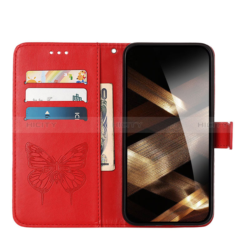 Funda de Cuero Cartera con Soporte Mariposa Carcasa L10 para Apple iPhone 15 Rojo