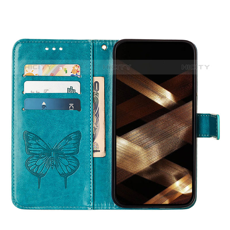 Funda de Cuero Cartera con Soporte Mariposa Carcasa L10 para Apple iPhone 16 Pro Azul