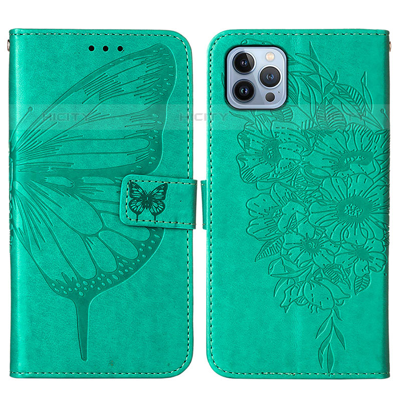 Funda de Cuero Cartera con Soporte Mariposa Carcasa L10 para Apple iPhone 16 Pro Max Verde