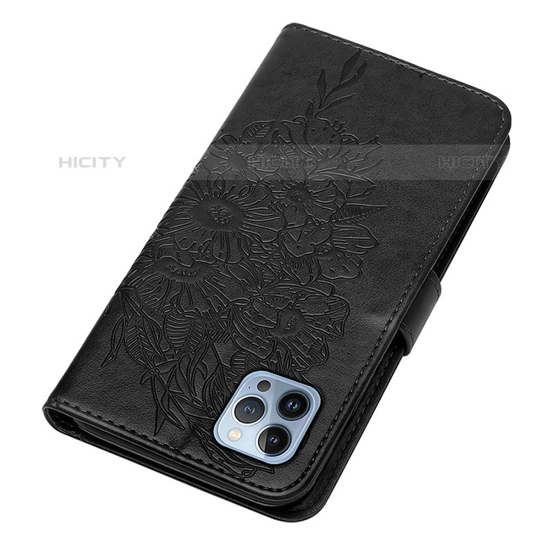 Funda de Cuero Cartera con Soporte Mariposa Carcasa L10 para Apple iPhone 16 Pro Negro