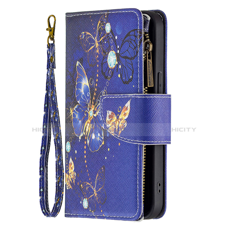 Funda de Cuero Cartera con Soporte Mariposa Carcasa para Apple iPhone 13 Pro Azul Real