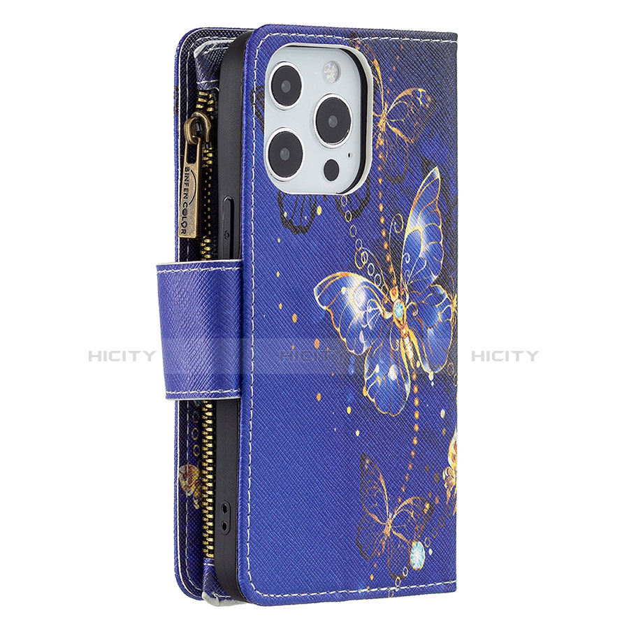 Funda de Cuero Cartera con Soporte Mariposa Carcasa para Apple iPhone 13 Pro Azul Real