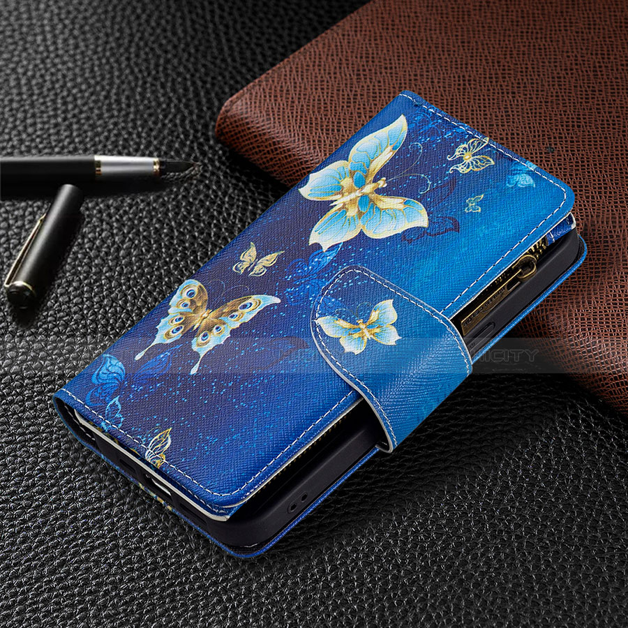 Funda de Cuero Cartera con Soporte Mariposa Carcasa para Apple iPhone 13 Pro Max Azul