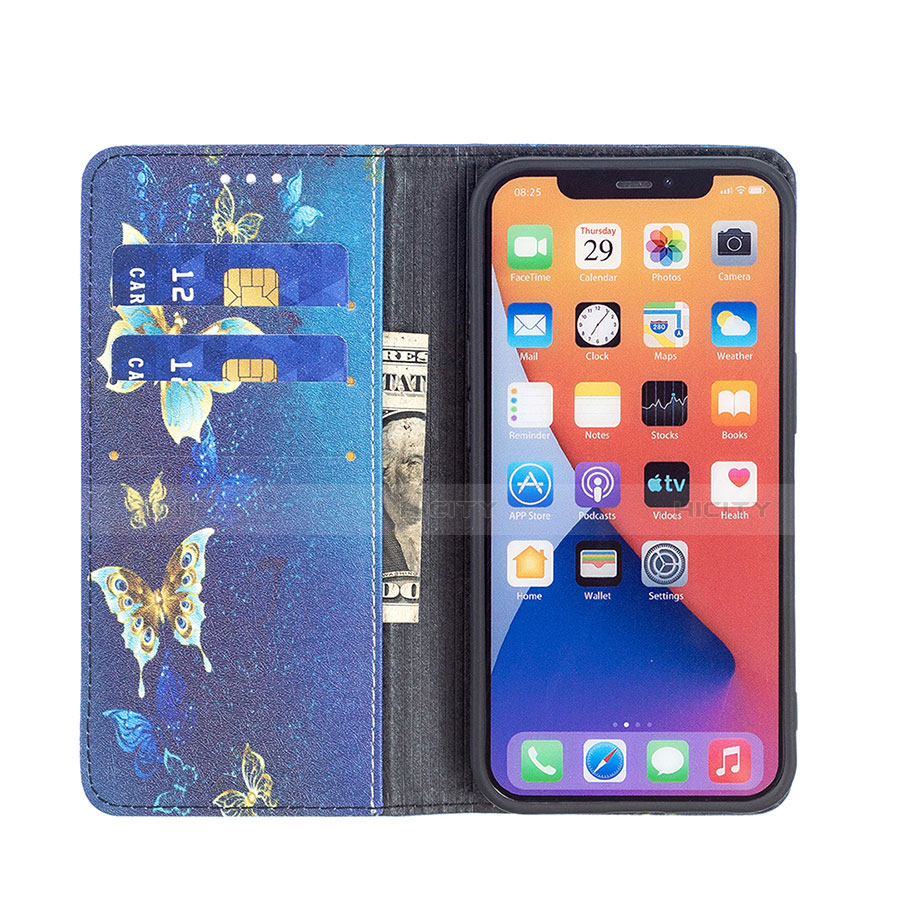 Funda de Cuero Cartera con Soporte Mariposa Carcasa para Apple iPhone 14 Plus Azul