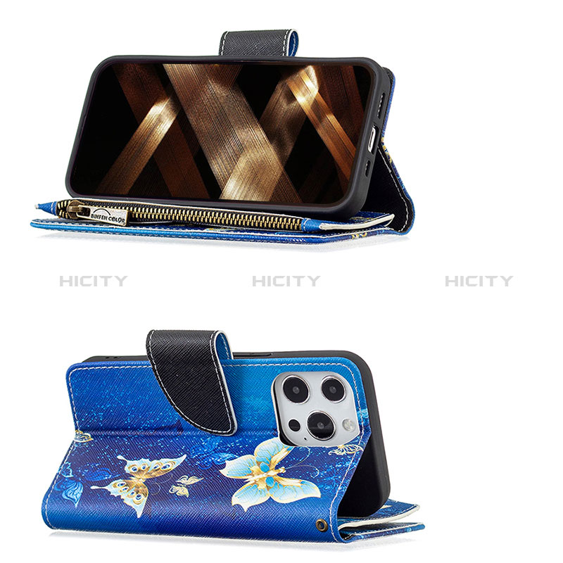 Funda de Cuero Cartera con Soporte Mariposa Carcasa para Apple iPhone 14 Pro Azul