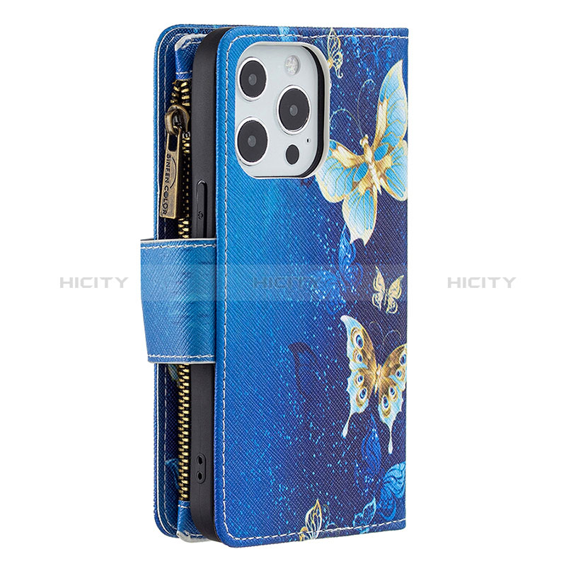 Funda de Cuero Cartera con Soporte Mariposa Carcasa para Apple iPhone 14 Pro Max Azul