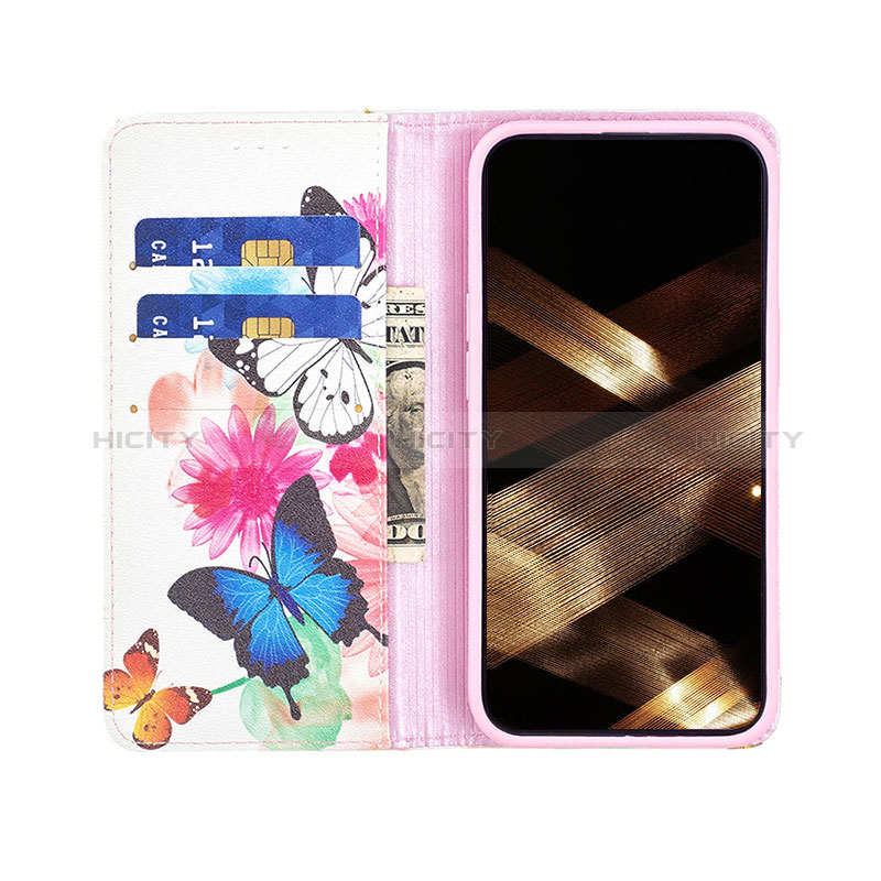 Funda de Cuero Cartera con Soporte Mariposa Carcasa para Apple iPhone 15 Plus Rosa