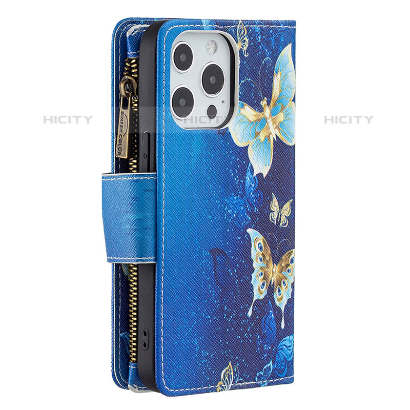 Funda de Cuero Cartera con Soporte Mariposa Carcasa para Apple iPhone 15 Pro Azul