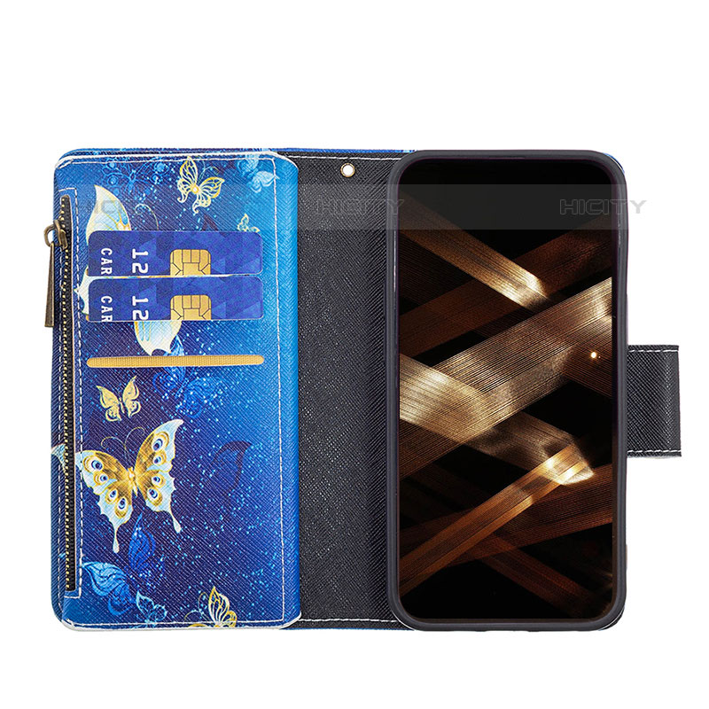 Funda de Cuero Cartera con Soporte Mariposa Carcasa para Apple iPhone 15 Pro Azul