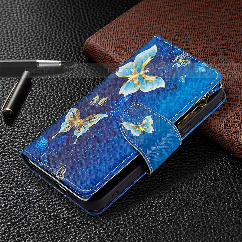 Funda de Cuero Cartera con Soporte Mariposa Carcasa para Apple iPhone 15 Pro Max Azul