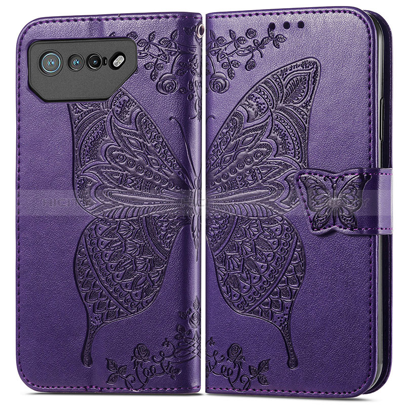 Funda de Cuero Cartera con Soporte Mariposa Carcasa para Asus ROG Phone 7 Pro Morado