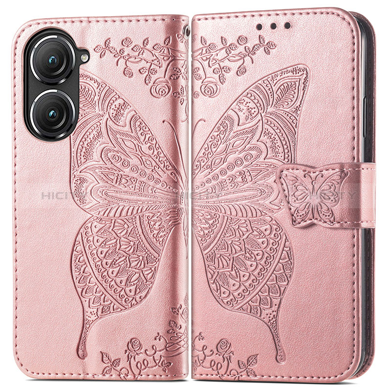 Funda de Cuero Cartera con Soporte Mariposa Carcasa para Asus Zenfone 9 Oro Rosa