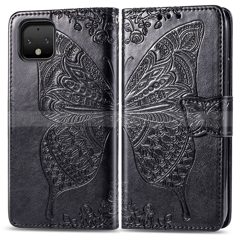 Funda de Cuero Cartera con Soporte Mariposa Carcasa para Google Pixel 4 Negro