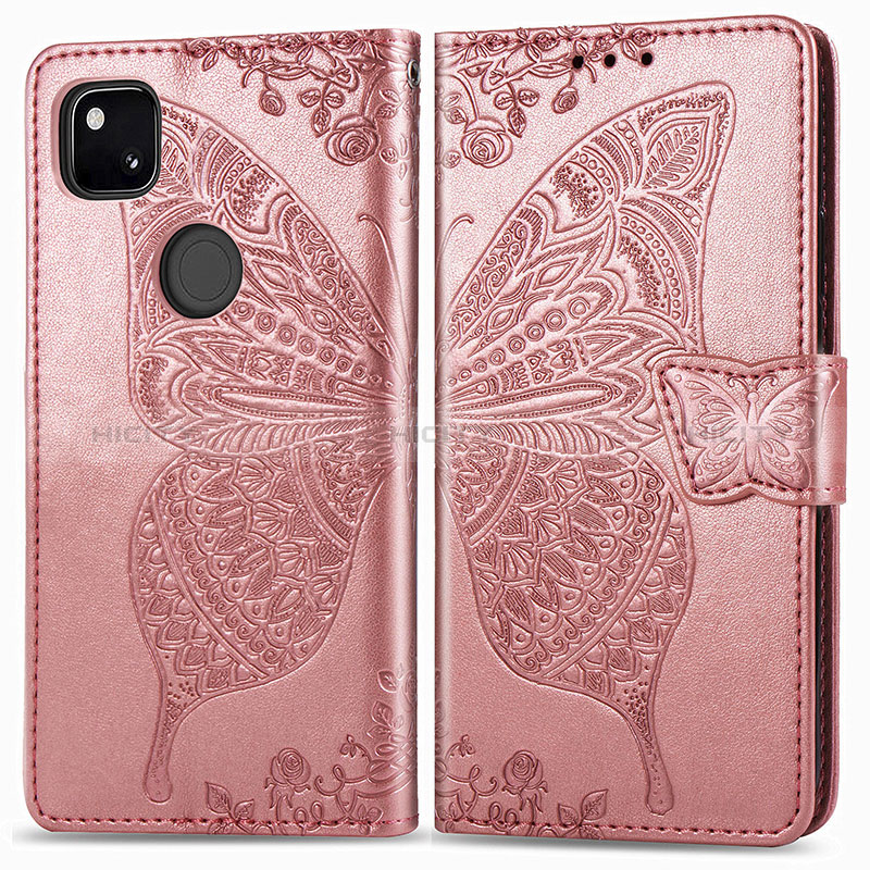 Funda de Cuero Cartera con Soporte Mariposa Carcasa para Google Pixel 4a Oro Rosa