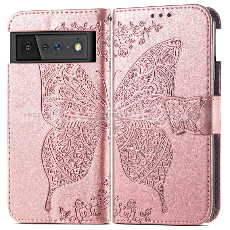 Funda de Cuero Cartera con Soporte Mariposa Carcasa para Google Pixel 6 5G Oro Rosa